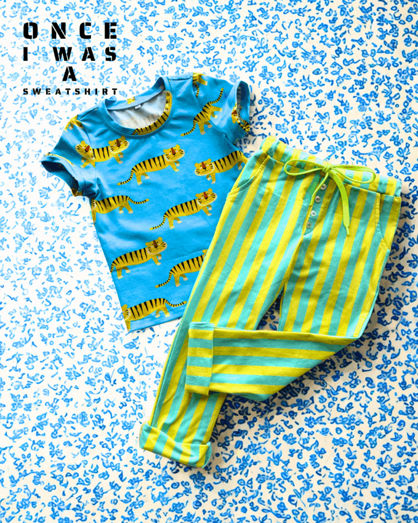 Kids t-shirt with tiger print and green striped pants
