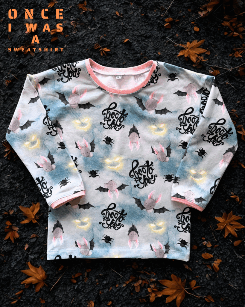 Kids long sleeve with bat and Boo to You pattern on grey background