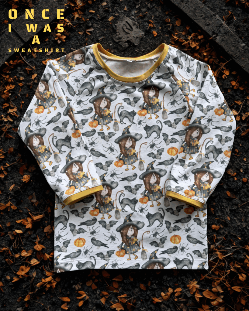 Kids long sleeve with little witch, cats and pumpkins