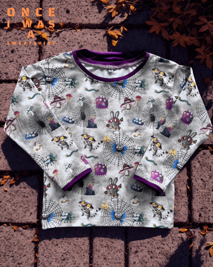 Kids long sleeve with monsters, spiders and webs on grey background