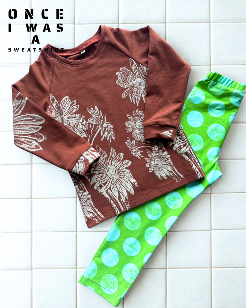 Kids long sleeve shirt with floral print and green polka dot leggings